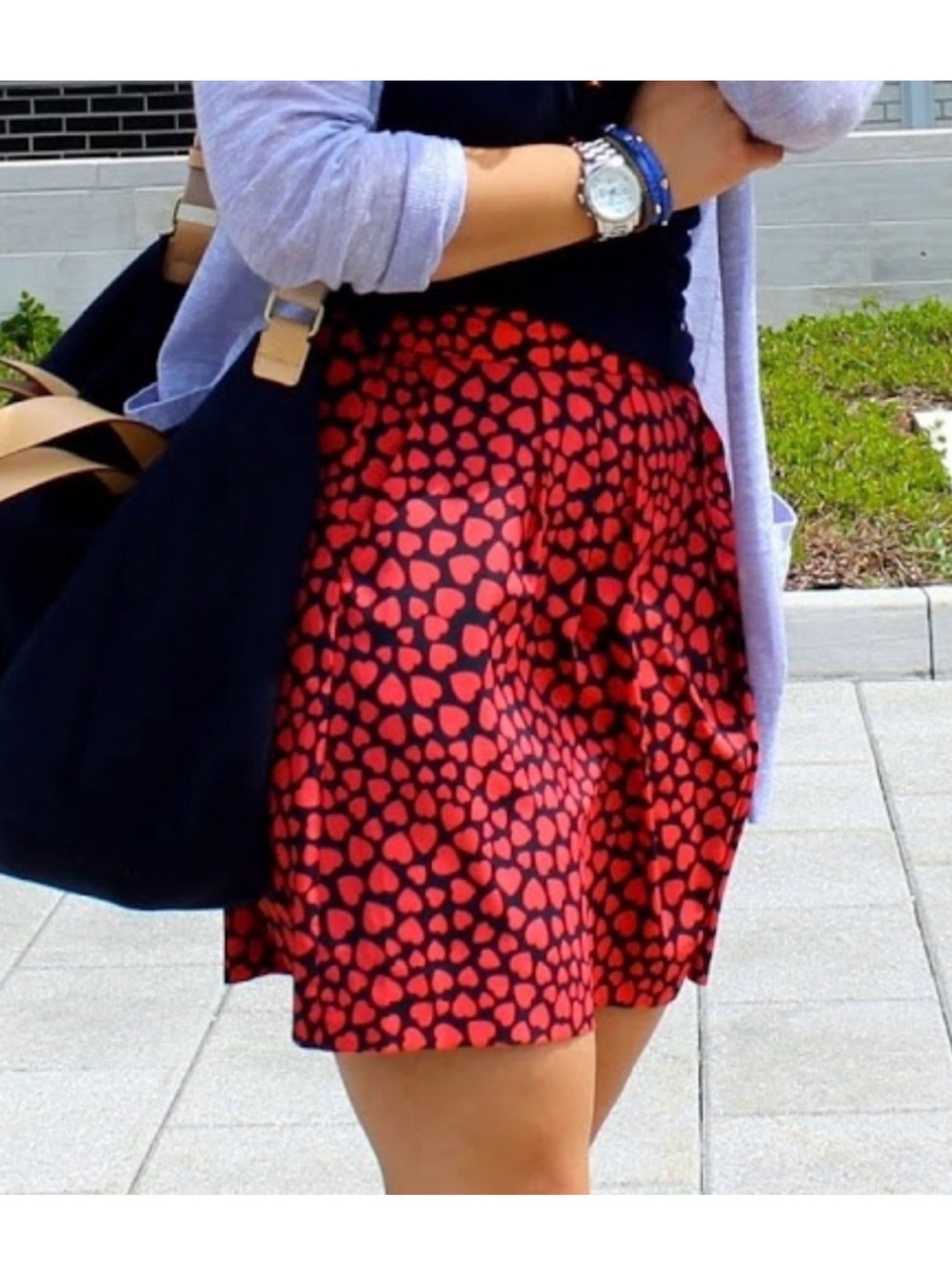 NWT J. Crew Factory Heart Print Pleated Skirt